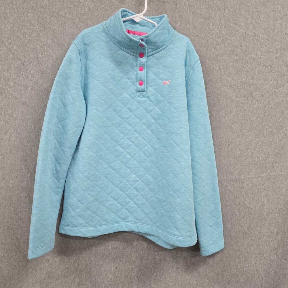 Vineyard Vines Kids Girls Quilted Shep Shirt Blue Pink Snap Pullover Size L 14